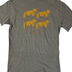 Four Fox Sake Witty Humorous T Shirt Gray & Yellow Small